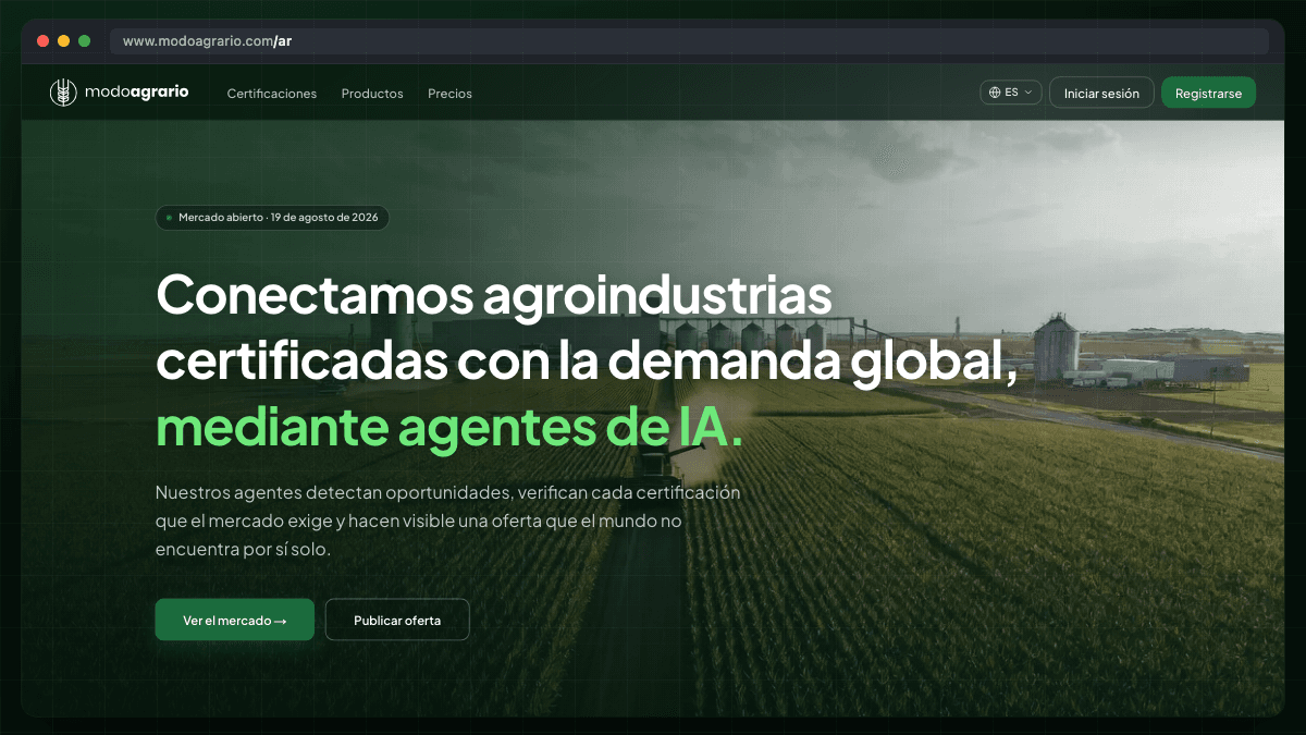 Portada de Modo Agrario: conectamos agroindustrias certificadas con la demanda global